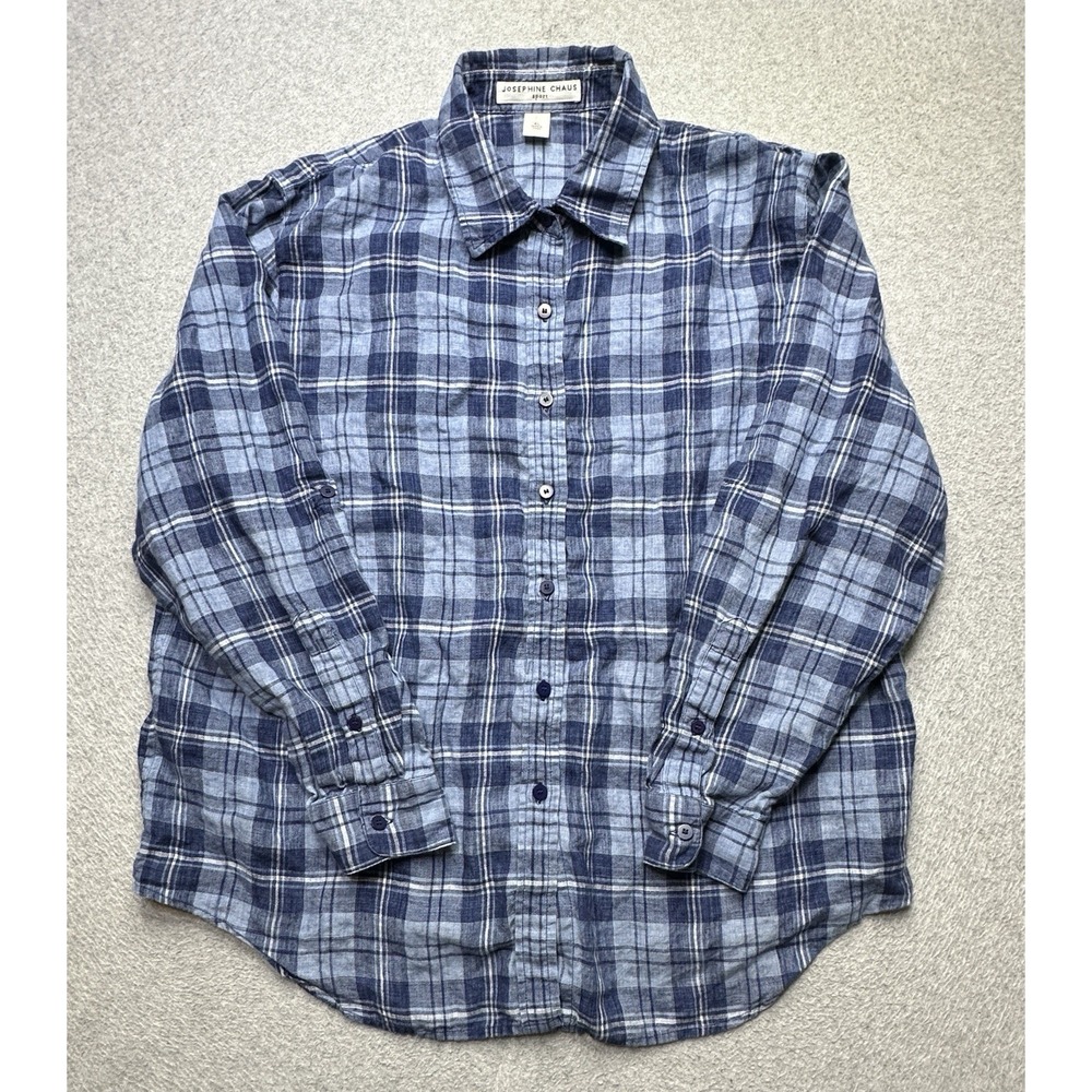 Josephine Chaus Sport Shirt Adult Extra Large‎ Blue Plaid Linen Outdoors Ladies